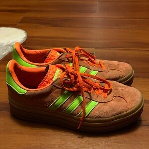 Adidas Gazelle Bright Orange and Lime Green Sneakers Sz 9
